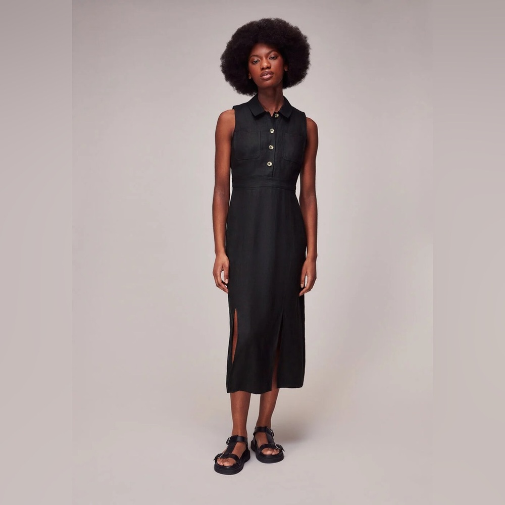 Whistles Black Molly Linen Midi Dress Women’s 12 Minimalist Quiet Luxury Neutral